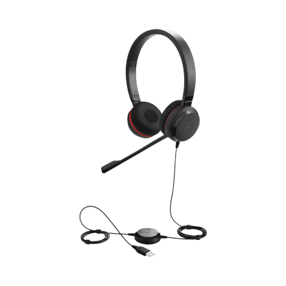 Jabra Evolve 30 Duo con conexión USB / 3.5mm, micrófono con cancelación de ruido y controlador en el cable con botones e indicadores LED (5399-829-309)
